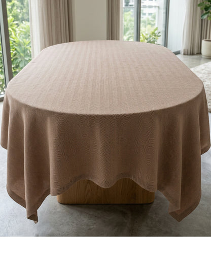 Fbknd Oval Linen-Viscose Herringbone Tablecloth Clay 150 x 220 cm - Lifestyle view