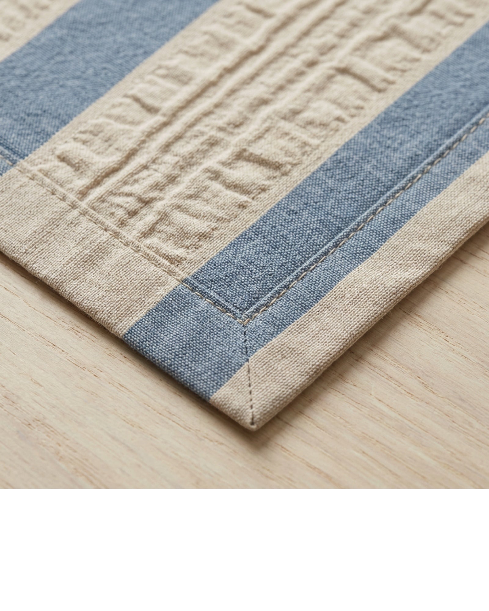 Fbknd Rectangular Cotton Seersucker Stripe Tablecloth Sand Blue 140 x 210 cm - Detail view