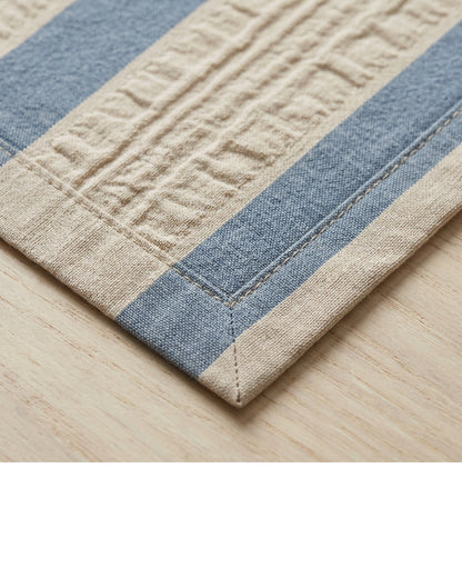 Fbknd Rectangular Cotton Seersucker Stripe Tablecloth Sand Blue 140 x 210 cm - Detail view