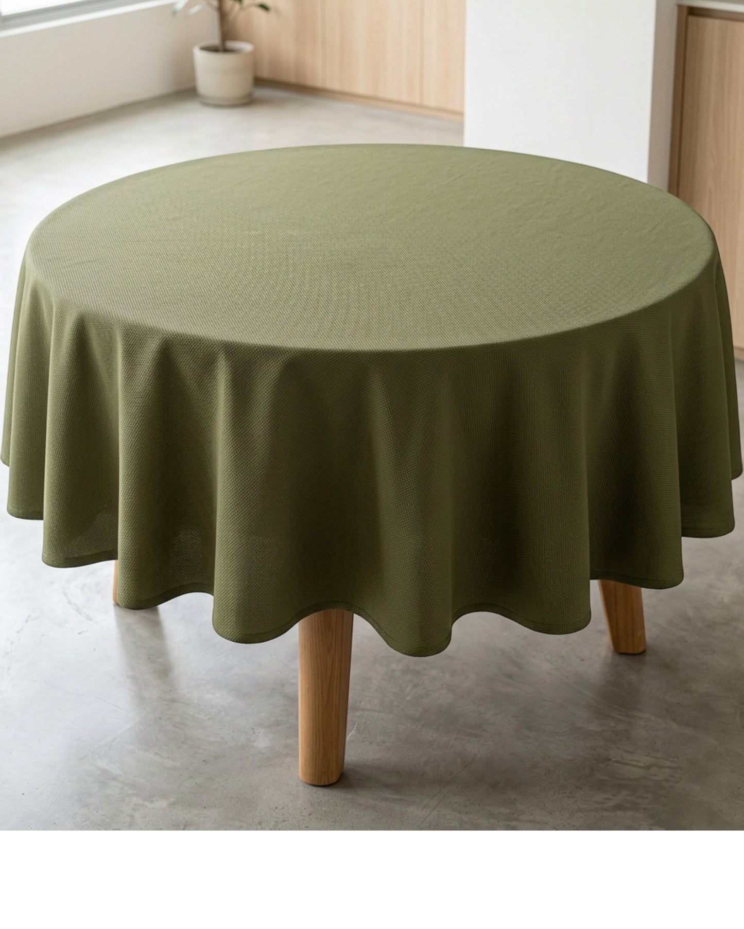 Fbknd Round Polyester-Cotton Pique Tablecloth Olive 175 cm - Lifestyle view